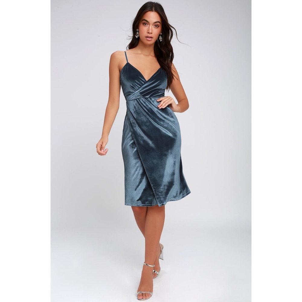 NWT Lulus Silky Velvet Bodycon Wrap Cocktail Dress - Picture 2 of 6